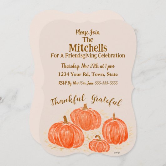 Wasserfarbe Pumpkin Freundschaft PERSONALISIEREN Einladung (Vorne/Hinten)