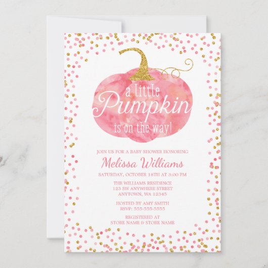 Wasserfarbe Pumpkin Glitzer Fall Girl Babydusche Einladung (Vorderseite)