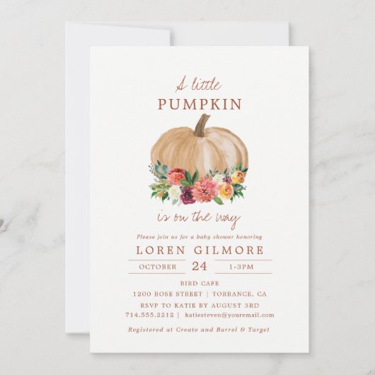 Wasserfarbe Pumpkin Herbst Kinderdusche Einladung (Vorderseite)