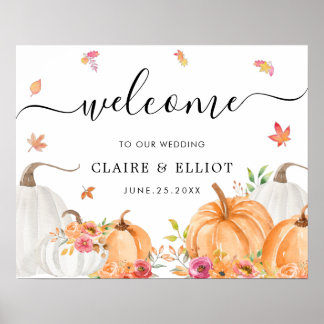 Wasserfarbe Pumpkin Hochzeit Willkommenszeichen Poster