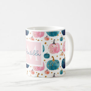 Wasserfarbe Pumpkin Muster mit Namen Kaffeetasse