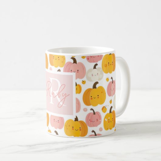 Wasserfarbe Pumpkin Muster mit Namen Kaffeetasse (VorderseiteRechts)