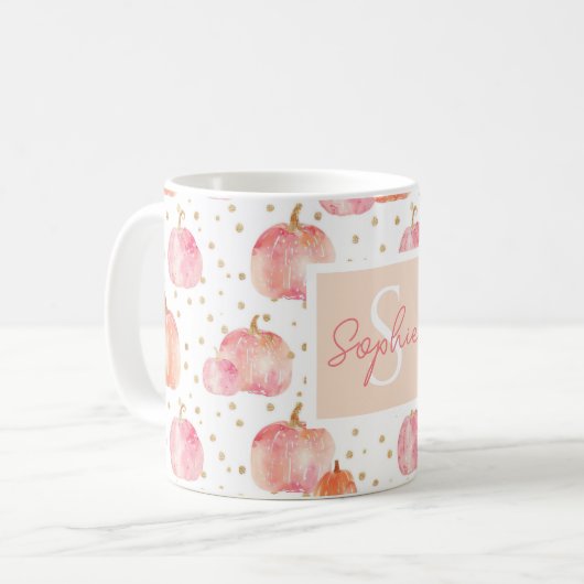 Wasserfarbe Pumpkin Muster mit Namen Kaffeetasse (Vorderseite Links)