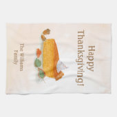Wasserfarbe Pumpkin Pie Happy Thanksgiving Familie Geschirrtuch (Horizontal)