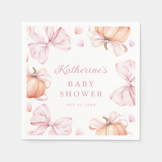 Wasserfarbe Pumpkin Pink Bow Baby Dusche Serviette (Vorderseite)