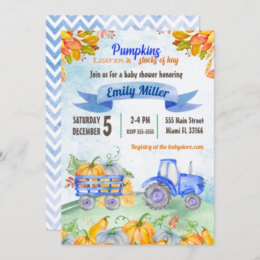 Wasserfarbe Pumpkin Traktor Kinderdusche Einladung (Vorne/Hinten)