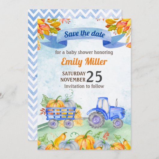 Wasserfarbe Pumpkin Traktor Save the Date (Vorne/Hinten)