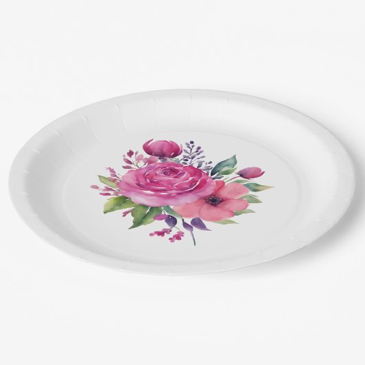 Wasserfarbe Punk Blume Bouquet-Wedding Pappteller (Schrägansicht)