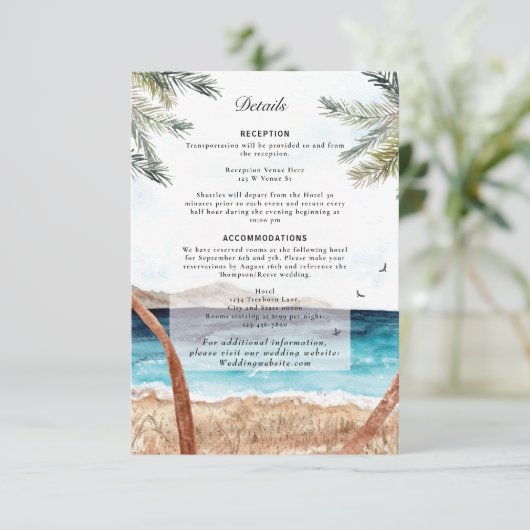 Wasserfarbe Punta Cana Tropical Beach Details Einladung (Stehend Vorderseite)