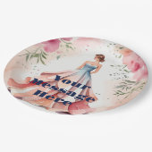 Wasserfarbe Quinceanera Feier Pappteller (Schrägansicht)
