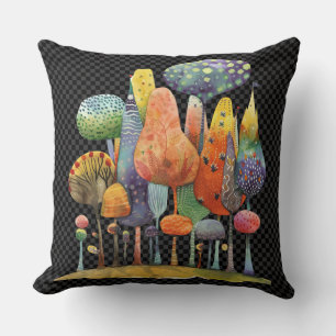 Wasserfarbe Quirky Whimsischer Pilzwald Kissen
