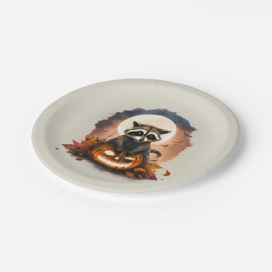 Wasserfarbe Raccoon Halloween Pappteller (Schrägansicht)