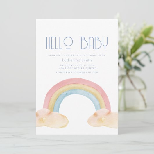 Wasserfarbe Rainbow Baby Dusche Party Einladung (Stehend Vorderseite)