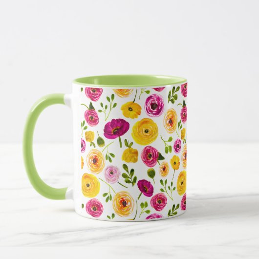Wasserfarbe Ranunculus Persische Buttercups Garten Tasse (Links)