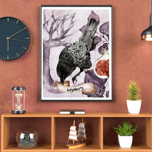 Wasserfarbe Raven Lila Fantasie Gotische Natur Kun Poster