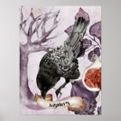 Wasserfarbe Raven Lila Fantasie Gotische Natur Kun Poster (Vorne)