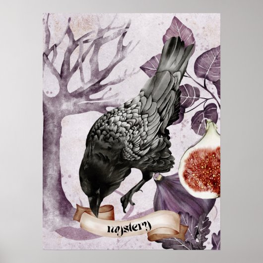 Wasserfarbe Raven Lila Fantasie Gotische Natur Kun Poster (Vorne)
