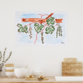 Wasserfarbe Reben mit Trauben | Frankreich Poster (Küche)