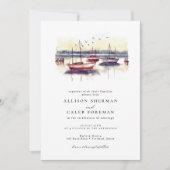 Wasserfarbe Red Blue Sailboats Hochzeit im Hafen Einladung (Vorderseite)