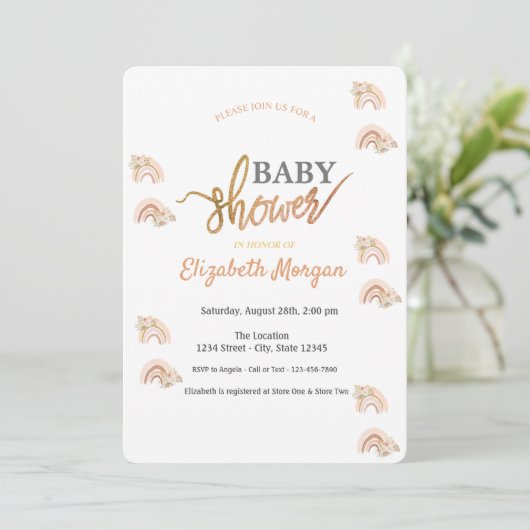 Wasserfarbe Regenbogen Boho Blume Kinderdusche Einladung (Stehend Vorderseite)