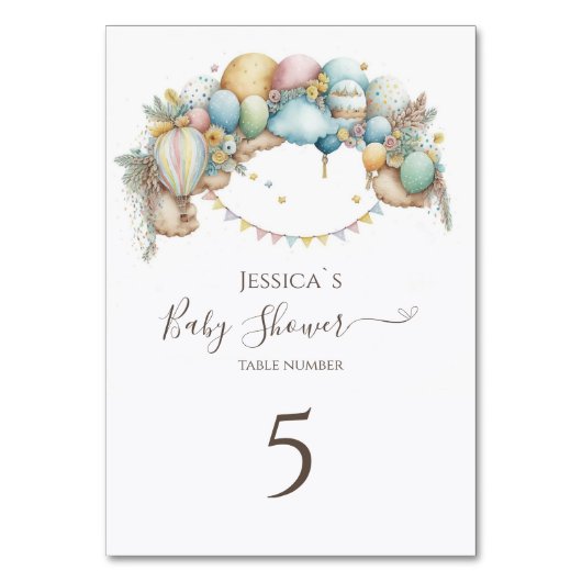 Wasserfarbe Regenbogen Luft Ballon Babydusche Tischnummer (Vorderseite)