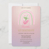 Wasserfarbe Regenbogen Strawberry Glitzer Geburtst Einladung (Vorderseite)