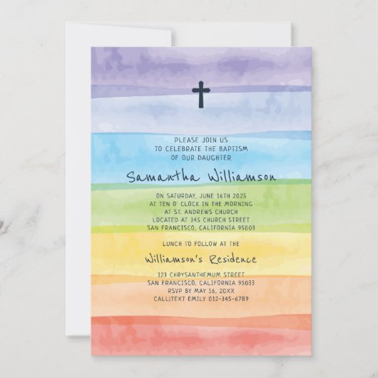 Wasserfarbe Regenbogen Taufe Einladung (Vorderseite)