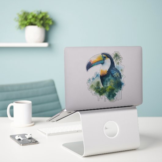 Wasserfarbe Regenwald Toucan Aufkleber (Laptop auf Schreibtisch)