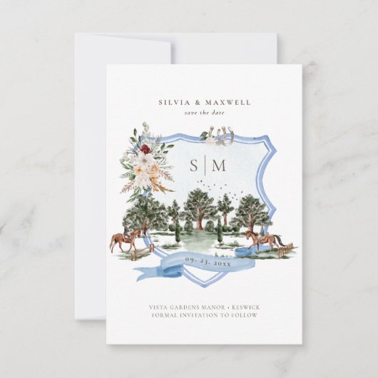 Wasserfarbe Reittier Englisch Manor Wedding Wappen (Vorderseite)