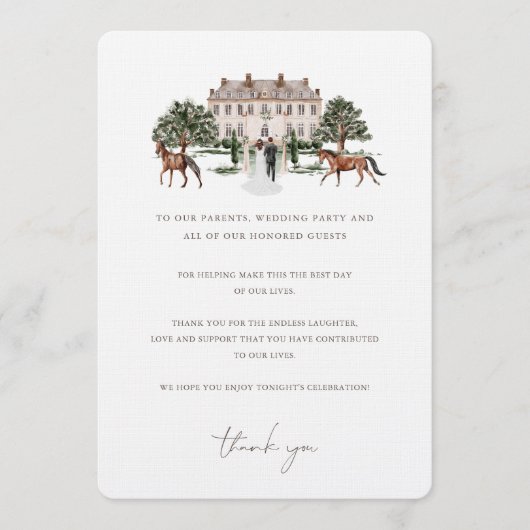 Wasserfarbe Reittiere | Hochzeitstisch Vielen Dank Menükarte (Vorderseite)