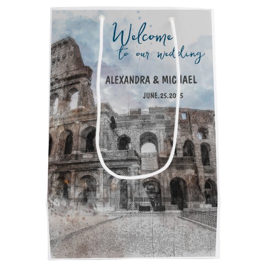 Wasserfarbe Rom, Italien Mittlere Geschenktüte (Rückseite)