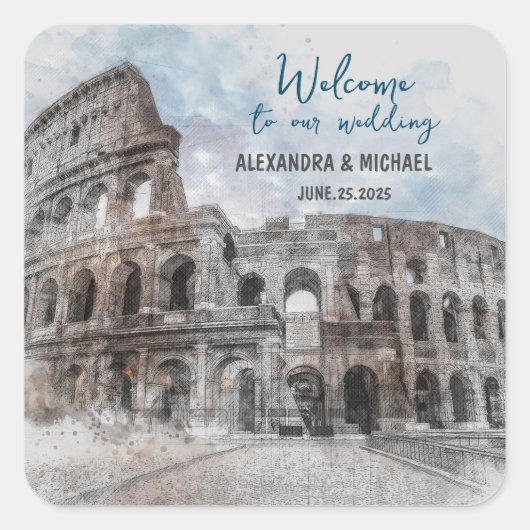 Wasserfarbe Rom, Italien Quadratischer Aufkleber (Vorderseite)