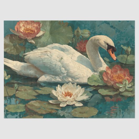 Wasserfarbe Romantische Elegante "Lake Swan" Seidenpapier (Vorderseite)