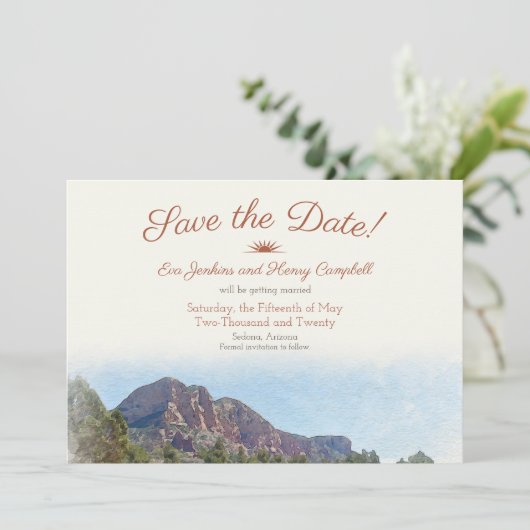 Wasserfarbe: Romantische Wüste Save the Date Karte (Stehend Vorderseite)