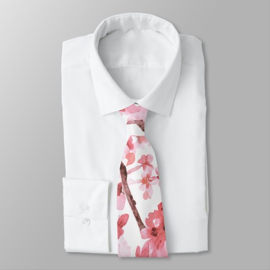 Wasserfarbe Rosa Abstraktes Kirschblossom Muster Krawatte (Gebunden)
