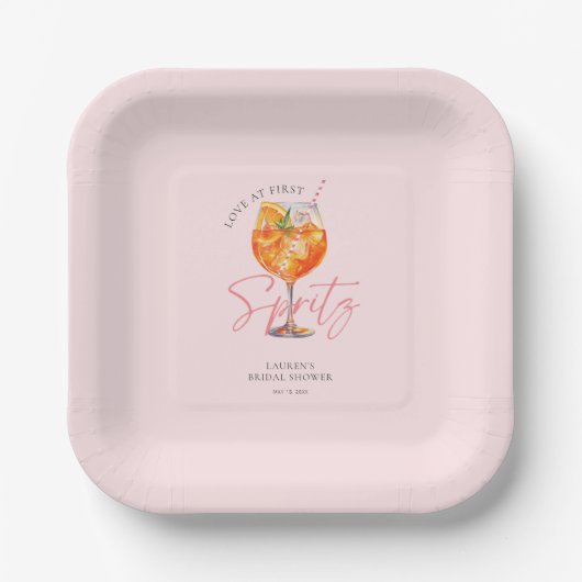 Wasserfarbe Rosa Aperol Spritz Brautparty Pappteller (Vorderseite)