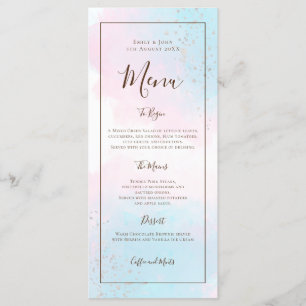 Wasserfarbe Rosa Aquamarine Silberfetti Hochzeit Menükarte