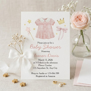 Wasserfarbe Rosa Baby Shower Prinzessin Einladung