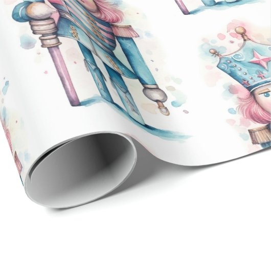 Wasserfarbe Rosa Blaue Nutcracker Geschenkpapier (Rolleneckpunkt)