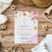 Wasserfarbe Rosa Blume Baby Girl Taufe Einladung