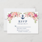 Wasserfarbe Rosa Blumenanker Hochzeit Blau RSVP Karte (Vorderseite)