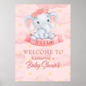 Wasserfarbe Rosa Blumenelefant Girl Baby Dusche Poster (Vorne)