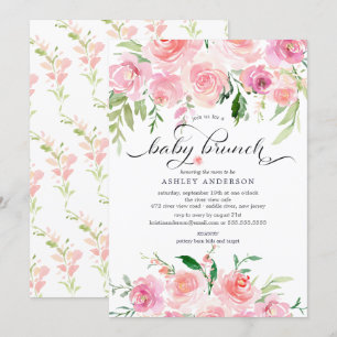 Wasserfarbe Rosa Blumengebirge Babydusche Brunch Einladung