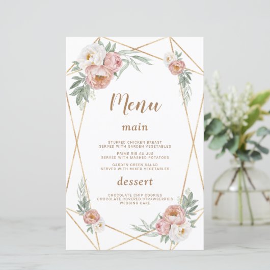 Wasserfarbe Rosa Blumenpflaster Gras Taufmenü (Stehend Vorderseite)