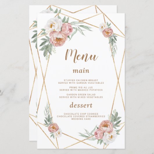 Wasserfarbe Rosa Blumenpflaster Gras Taufmenü (Vorne/Hinten)