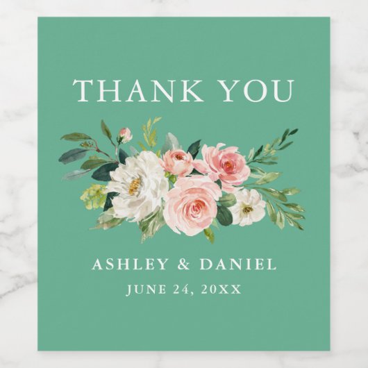 Wasserfarbe Rosa Blumenzehen Neo Mint Weinetikett (Einzelnes Label)