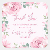 Wasserfarbe Rosa Blumenzwiese Danke Platz Quadratischer Aufkleber (Vorderseite)