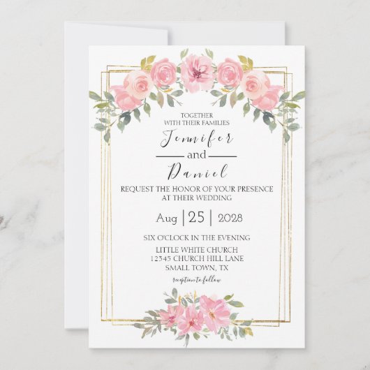 Wasserfarbe Rosa Blütenblütenblüte Blumenzehen Einladung (Vorderseite)