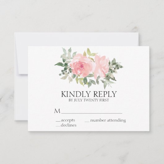 Wasserfarbe Rosa Blütenblütenblüte Blumenzehen RSVP Karte (Vorderseite)