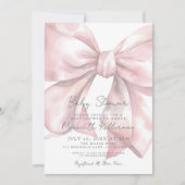 Wasserfarbe Rosa Bow Babydusche Einladung (Vorderseite)